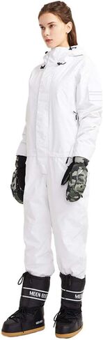Jumpsuit Snowboard Waterproof Outerwear Mountain Men Women Skiing Jackets and Pants Outdoor Ski Suits Black XL (White Large) in Kuwait