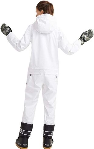 Jumpsuit Snowboard Waterproof Outerwear Mountain Men Women Skiing Jackets and Pants Outdoor Ski Suits Black XL (White Large) in Kuwait