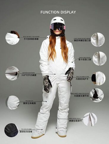 Jumpsuit Snowboard Waterproof Outerwear Mountain Men Women Skiing Jackets and Pants Outdoor Ski Suits Black XL (White Large) in Kuwait