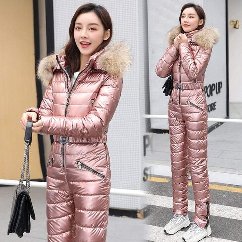 Shining Ski Suit Women Warm Skiing Jumpsuit Snowboarding Suits Female Outdoor Snow Costumes Windproof Gray 2XL (Pink 2XL) in Kuwait