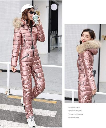 Shining Ski Suit Women Warm Skiing Jumpsuit Snowboarding Suits Female Outdoor Snow Costumes Windproof Gray 2XL (Pink 2XL) in Kuwait