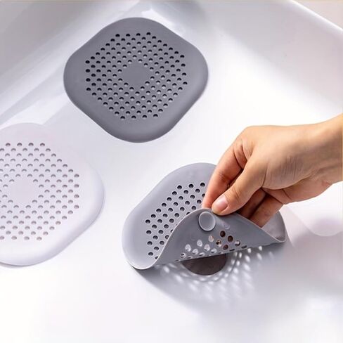 3PCS Gray Silicone,Drain Hair Catcher, Perforated Design, Kitchen and Bathroom Sink Strainer in Kuwait
