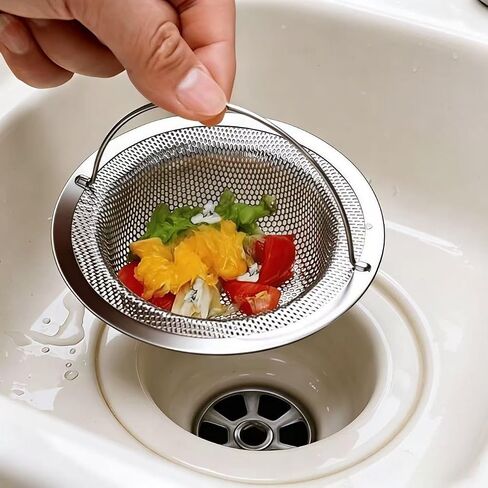 2PCS Stainless Steel Sink Strainer with Handle, Kitchen & Bathtub Drain Filter for Food Hair Debris Catching, Reusable Drain Protector for Sink and Shower (Sliver) in Kuwait
