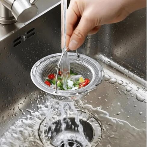 2PCS Stainless Steel Sink Strainer with Handle, Kitchen & Bathtub Drain Filter for Food Hair Debris Catching, Reusable Drain Protector for Sink and Shower (Sliver) in Kuwait