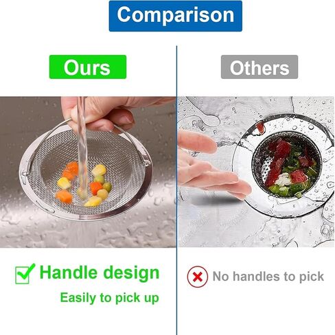 2PCS Stainless Steel Sink Strainer with Handle, Kitchen & Bathtub Drain Filter for Food Hair Debris Catching, Reusable Drain Protector for Sink and Shower (Sliver) in Kuwait