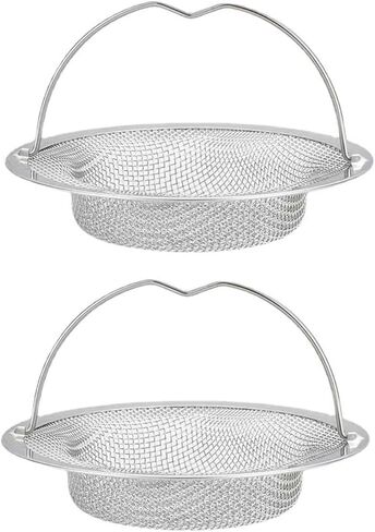 2PCS Stainless Steel Sink Strainer with Handle, Kitchen & Bathtub Drain Filter for Food Hair Debris Catching, Reusable Drain Protector for Sink and Shower (Sliver) in Kuwait