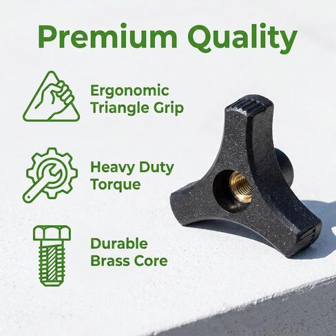 5/16"-18" Three-Prong Wing Nut, Black Plastic Knob, 2-inch Diameter, with Brass Insert (5-Pack) Suitable for T-Slot Bolt clamp knobs, saws, Drills, lathes, etc. in Kuwait