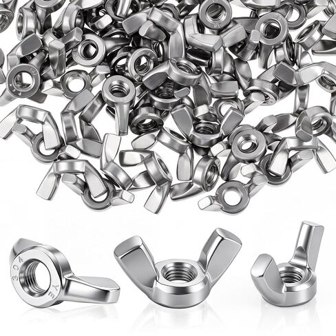 100 Pcs 1/4"-20 Wing Nuts 304 Stainless Steel Butterfly Nut Hardware Fasteners Hand Twist Screws for Machine DIY Furniture Automotive Industrial in Kuwait