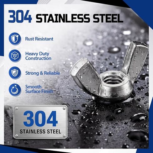 100 Pcs 1/4"-20 Wing Nuts 304 Stainless Steel Butterfly Nut Hardware Fasteners Hand Twist Screws for Machine DIY Furniture Automotive Industrial in Kuwait