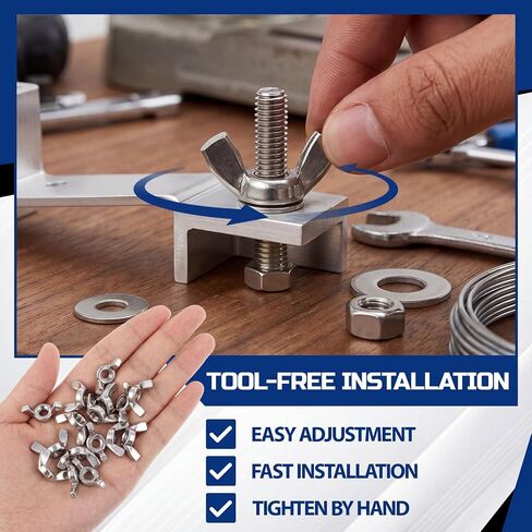 100 Pcs 1/4"-20 Wing Nuts 304 Stainless Steel Butterfly Nut Hardware Fasteners Hand Twist Screws for Machine DIY Furniture Automotive Industrial in Kuwait