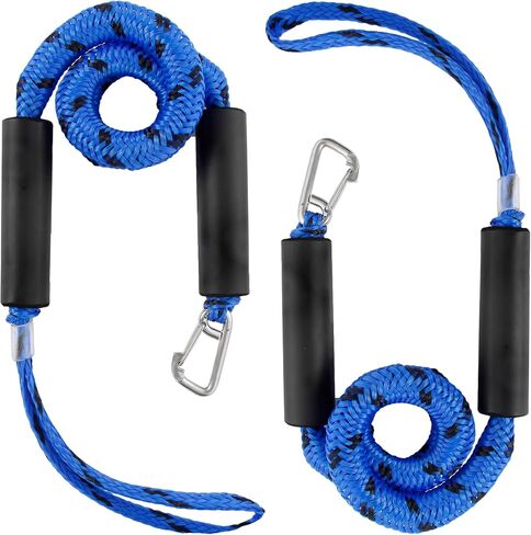 4FT Bungee Dock Line, Shock Absorbent Mooring Rope with Stainless Steel Clip, Build in Snubber, Boat Accessories Anchor Line for Boats Jet Ski SeaDoo Pontoon Kayak Canoe PWC, Navy Blue 2Pack in Kuwait