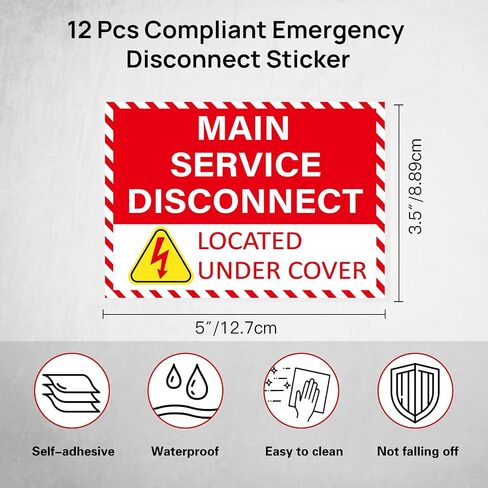 12 Pack Main Service Disconnect Labels Sign, Emergency Service Disconnect Sticker Decals for Electrical Panel, Indoor and Outdoor(5"x3.5") in Kuwait
