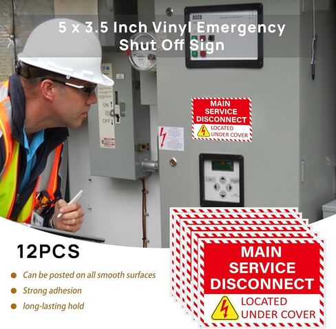 12 Pack Main Service Disconnect Labels Sign, Emergency Service Disconnect Sticker Decals for Electrical Panel, Indoor and Outdoor(5"x3.5") in Kuwait