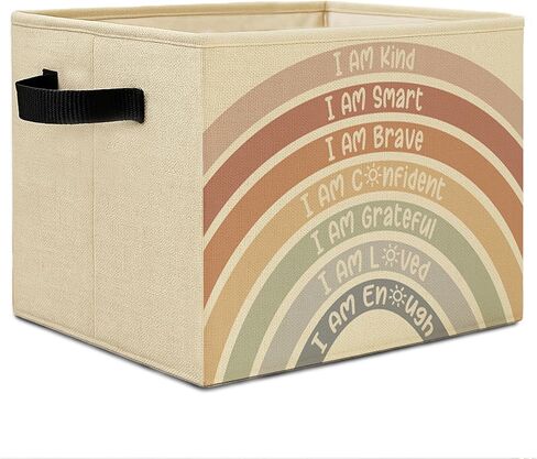 Boho Rainbow Nursery Storage Bins,I Am Kind Positive Affirmations Collapsible Storage Basket Organizer for Kids Room Nursery Playroom Classroom Clothes Toys Books, Toybox for Girls Boys in Kuwait