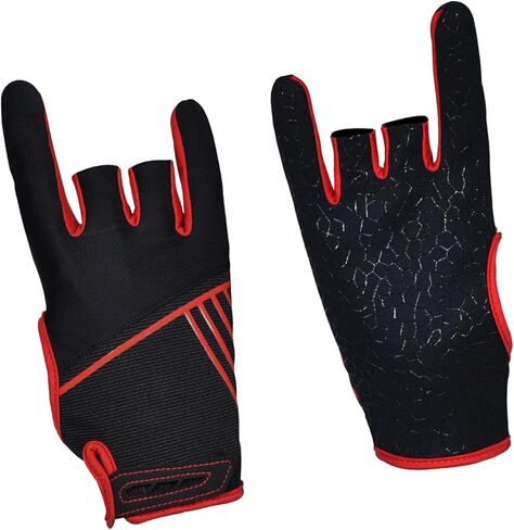 FOMIYES Anti-Slip Silicone Bowling Gloves with Breathable Palm Grip, Outdoor Fingerless Sports Gloves for Workout and Gym, Red L/XL (1 Pair) in Kuwait