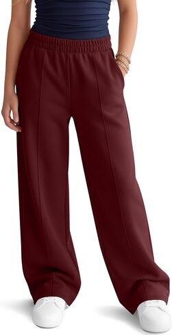 Girls Athletic Sweatpants Wide Leg Active Baggy Loose Fit Casual Elastic Waist Straight Pants with Pockets in Kuwait