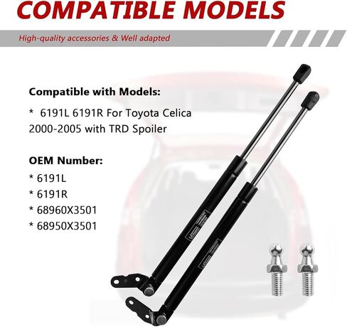 دعامات النافذة الخلفية لسيارة Toyota Celica 2000-2005، دعامات رفع الفتحة الزجاجية الممتازة، استبدال دعامات الصدمات الربيعية بالغاز #6191L، 6191R، 68960X3501 in Kuwait