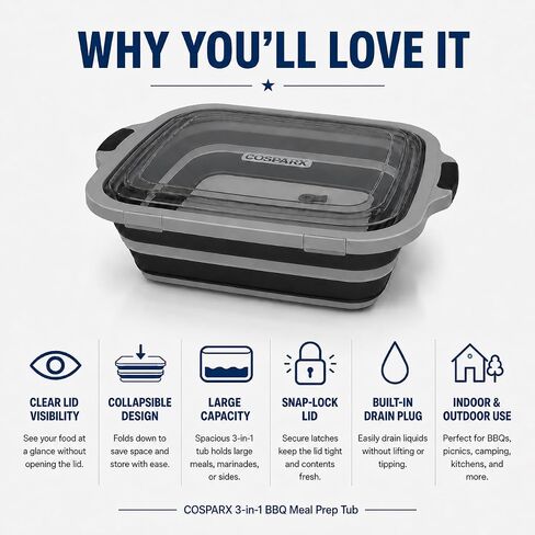 حوض تحضير الشواء COSPARX XL 3 في 1 قابل للطي مع غطاء شفاف وقابس تصريف in Kuwait