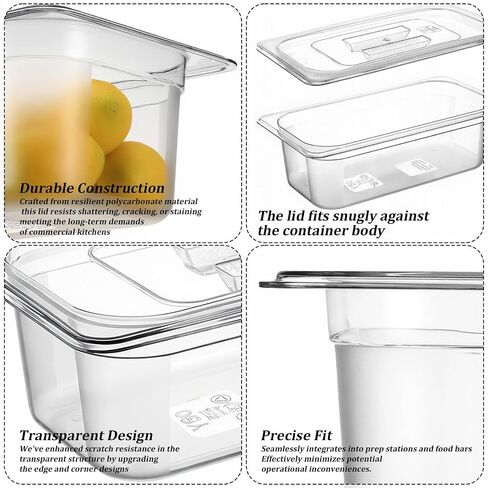 6 Pack Plastic Restaurant Containers with Lids, 1/3 Size 4 Inch Deep Commercial Food Storage Containers, Stackable Clear Food Pans for Kitchen, Restaurant, Cafeteria Foods Prep, 3.77qt/ 3.57L in Kuwait