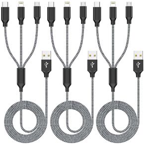 xnewcable كابل شحن متعدد 4ft 3pack 3 في 1 سلك شاحن، كابل مضفر نايلون سريع متعدد كابل شحن USB سلك شاحن هاتف متعدد مع موصلات USB صغيرة من النوع C للهواتف المحمولة in Kuwait