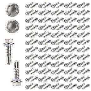 100 Pack 1/4" x 1" Self Tapping Screws for Metal 410 Stainless Steel Hex Washer Head Self-Drilling Screws with 3/8" Metal Sheet Screw in Kuwait
