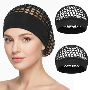 2 Pcs Hair Nets for Sleeping, Mesh Crochet Hair Net with Wide Elastic Headband Lightweight Breathable Snood Cap Sleep Hat for Silk Press (Black) in Kuwait