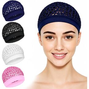 4 Pcs Hair Nets for Sleepin, Premium Mesh Hair Net for Women, Ultra-Wide Soft Band, No Marks, Secure Fit, Breathable Hair Wrap Net for Hair Protection (Black, White, Pink, Navy Blue) in Kuwait