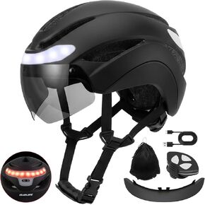 OUMURS Adult Bike Helmet, Bicycle Helmet with USB Rechargeable LED Turn Signal Lights & Magnetic Goggles Removable Visor in Kuwait