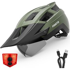 Favoto Mountain Road Bike Helmet with Light and Visor for Adults | USB rechargeable light, 16 vents, complies with CPSC/CE standards, dial fit, Men Women, road MTB commuter in Kuwait