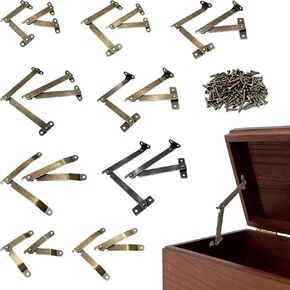 18 Pcs Bronze Lid Support Hinges, 3 Styles Small Medium Large Antique Rotatable Folding Lid Stay Hinges for Jewelry Box Wooden Cabinet Chest Cupboard with 60 Pcs Mounting Screws in Saudi Arabia