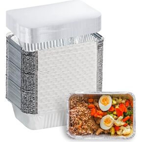 Aluminum Pans with Lids (50-Pack, 8.5"×6") 2.25 LB Capacity Foil Food Containers with Lids - 50 Pans and 50 Cardboard Covers - Disposable Tin Foil Pans - for Baking, Meal Prep and Freezer, Takeout in Kuwait