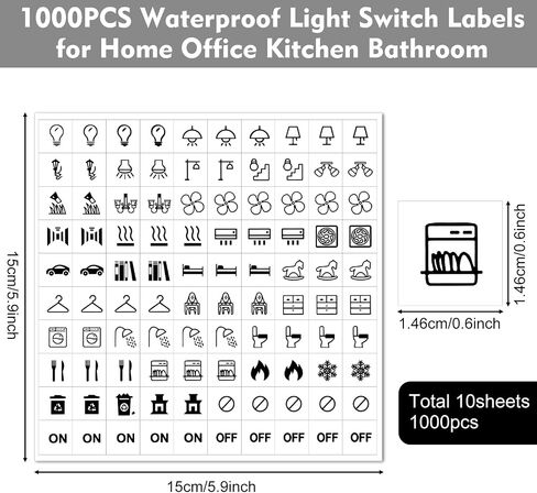 1000pcs Light Switch Sticker Labels Transparent Light Switch Labels | 35 Designs Transparent Switches ID Stickers Black Switchboard Label Decals for Home Kitchen Bathroom Office Recognition in Kuwait