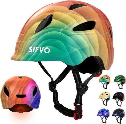 Kids Bike Helmet with LED Light, SIFVO Youth Toddler Boys Girls Helmets,2 Size Adjustable for Ages 3-5-10,Multi-Sport for Bicycle, Scooter, Skateboard,46-55cm in Kuwait
