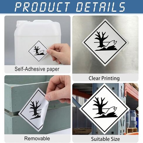 500 Pcs Environmentally Hazardous Substance Label, 100 x 100 mm Self-Adhesive Paper Marine Pollutant Markings for Hazard Marking in Kuwait