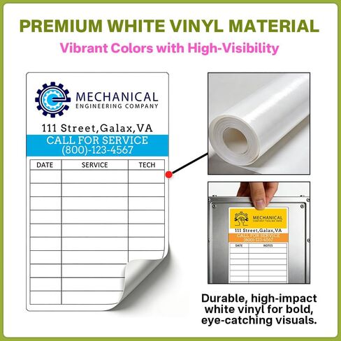 Custom HVAC Stickers for Maintenance & Service | Personalized Equipment Labels with Logo, Contact Info & Dates | Durable Vinyl Stickers for HVAC, Electrical, Plumbing & Facility Maintenance in Kuwait