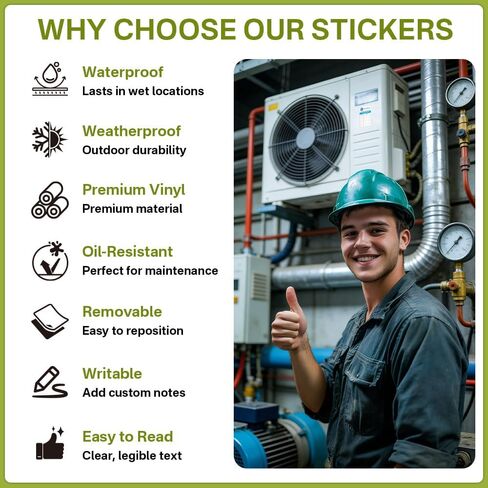 Custom HVAC Stickers for Maintenance & Service | Personalized Equipment Labels with Logo, Contact Info & Dates | Durable Vinyl Stickers for HVAC, Electrical, Plumbing & Facility Maintenance in Kuwait