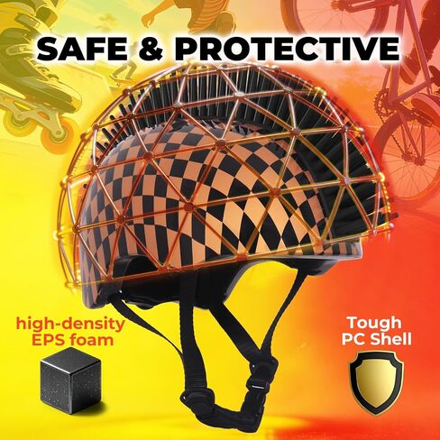 Nattork Child and Toddler Bike Helmets Adjustable and Multi-Sport for Boys and Girls Cool Mohawk Helmet Age 5-8 Checkerboard Style in Kuwait