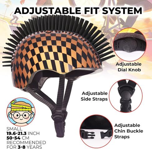 Nattork Child and Toddler Bike Helmets Adjustable and Multi-Sport for Boys and Girls Cool Mohawk Helmet Age 5-8 Checkerboard Style in Kuwait