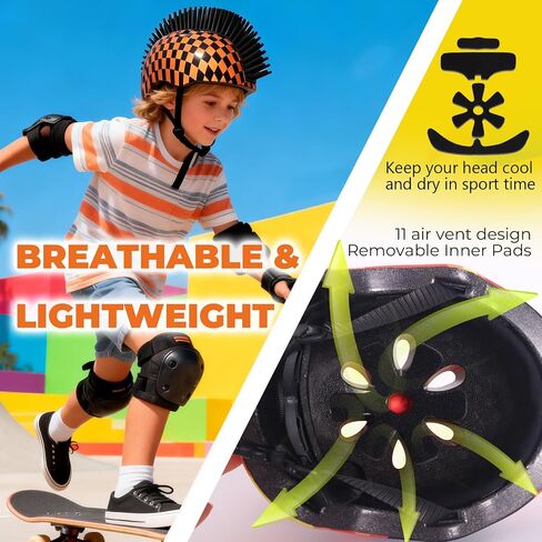 Nattork Child and Toddler Bike Helmets Adjustable and Multi-Sport for Boys and Girls Cool Mohawk Helmet Age 5-8 Checkerboard Style in Kuwait