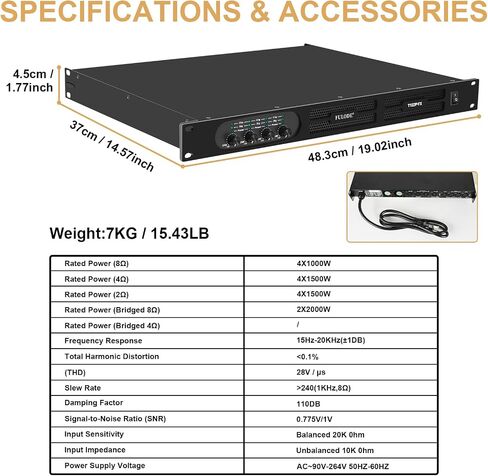 مضخم طاقة احترافي ذو 4 قنوات، 1U 4 × 1500 واط عند مضخم صوت 4 أوم مع اتصال XLR/Speakon، أوضاع استريو/جسر/متوازي، محدد وحماية من الحمل الزائد للمسرح والاستوديو in Kuwait