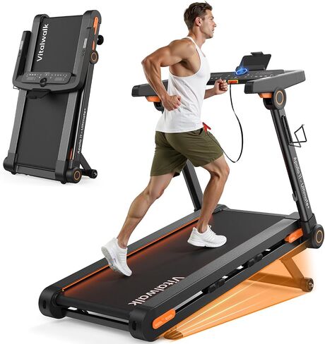 جهاز سير قابل للطي من Vitalwalk مزود بميل تلقائي، حزام جري عريض تجاري مقاس 49 بوصة × 18 بوصة، 10 ميل في الساعة، 3.5 حصان بدون فرش، جهاز سير للمشي للمنزل، قابل للطي تلقائيًا، بدون تركيب، 350 رطل، تطبيق in Kuwait