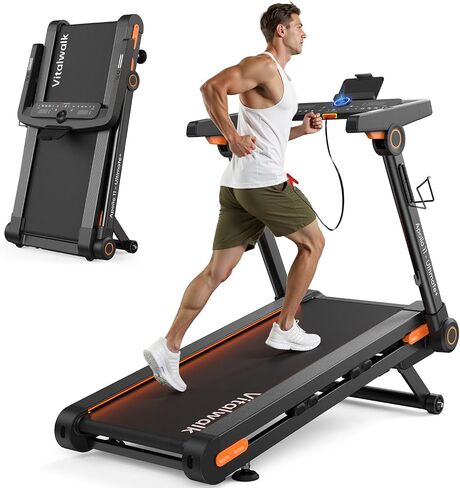 جهاز سير قابل للطي من Vitalwalk مزود بميل تلقائي، حزام جري عريض تجاري مقاس 49 بوصة × 18 بوصة، 10 ميل في الساعة، 3.5 حصان بدون فرش، جهاز سير للمشي للمنزل، قابل للطي تلقائيًا، بدون تركيب، 350 رطل، تطبيق in Kuwait