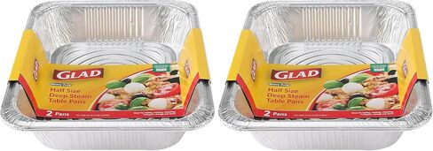 Glad Disposable Half Size Aluminum Steam Pans, Deep Heavy Duty Foil Pans for Steaming, Baking, Roasting, Meal Prep, Catering & Freezer Storage, 12.5 x 10.25 x 2.5 Inch, 2 Count in Kuwait