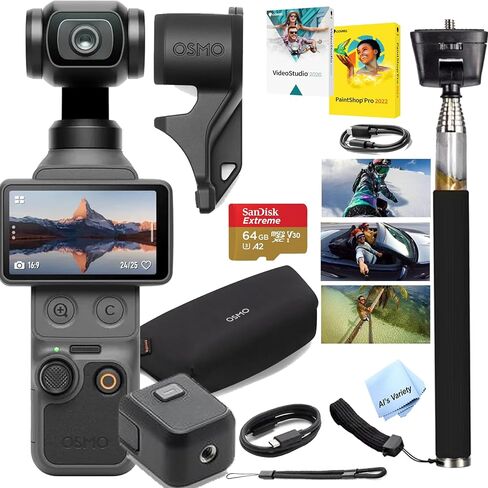 DJI Osmo Pocket 4 Value Bundle, 4K/240fps Vlog Camera, 3-Axis Stabilization, Active Track 7.0, 2 Mics + 64gb Memory, Selfie Stick, Software (Value Bundle) in Kuwait