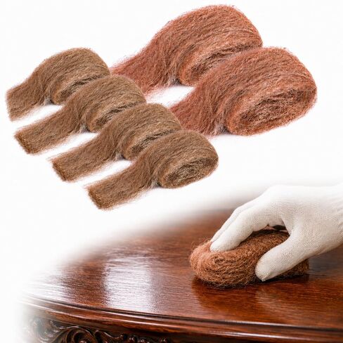 Teenyyou 6 Pcs Copper & Bronze Wool Set, Soft Reusable Polishing Tools for Wood and Metal, Furniture Refinishing, Rust & Oxide Removal, Includes 2 Copper Pads and 4 Bronze Rolls in Kuwait