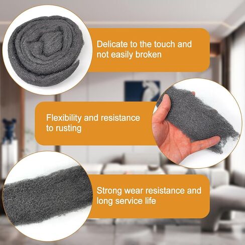 عبوتان من الصوف الفولاذي فائق النعومة 0000 - 2.8 بوصة × 10 أقدام (3 أمتار) لكل لفة، حزمة DIY مع قفازات - حشو الفجوات للمنزل والمرآب، وفتحات الختم، وتلميع الخشب/المعدن/الزجاج in Kuwait