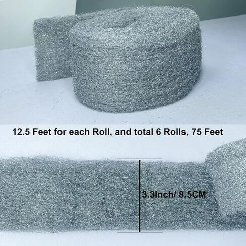 Steel Wool Wire Mesh Mice Control Kit, 6 Rolls 3.5 in x 12.5 FT(Total 75 FT) Steel Wool Gap Filler Kit with Scissors, Rodent Proofing Hole Filler for House Garage Pipeline in Kuwait