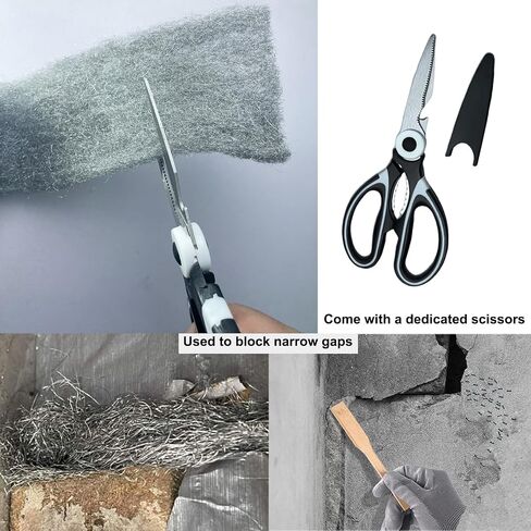 Steel Wool Wire Mesh Mice Control Kit, 6 Rolls 3.5 in x 12.5 FT(Total 75 FT) Steel Wool Gap Filler Kit with Scissors, Rodent Proofing Hole Filler for House Garage Pipeline in Kuwait