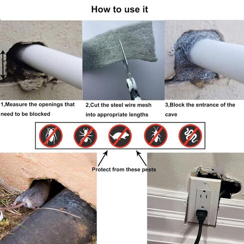 Steel Wool Wire Mesh Mice Control Kit, 6 Rolls 3.5 in x 12.5 FT(Total 75 FT) Steel Wool Gap Filler Kit with Scissors, Rodent Proofing Hole Filler for House Garage Pipeline in Kuwait