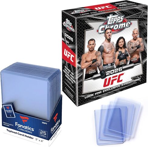 2026 Topps Chrome UFC - مختوم من المصنع - صندوق ضخم ولوادر علوية 35pt 3x4، عدد 25 - حاملات بطاقات صلبة شفافة ذات حجم قياسي لحماية بطاقات التداول in Kuwait
